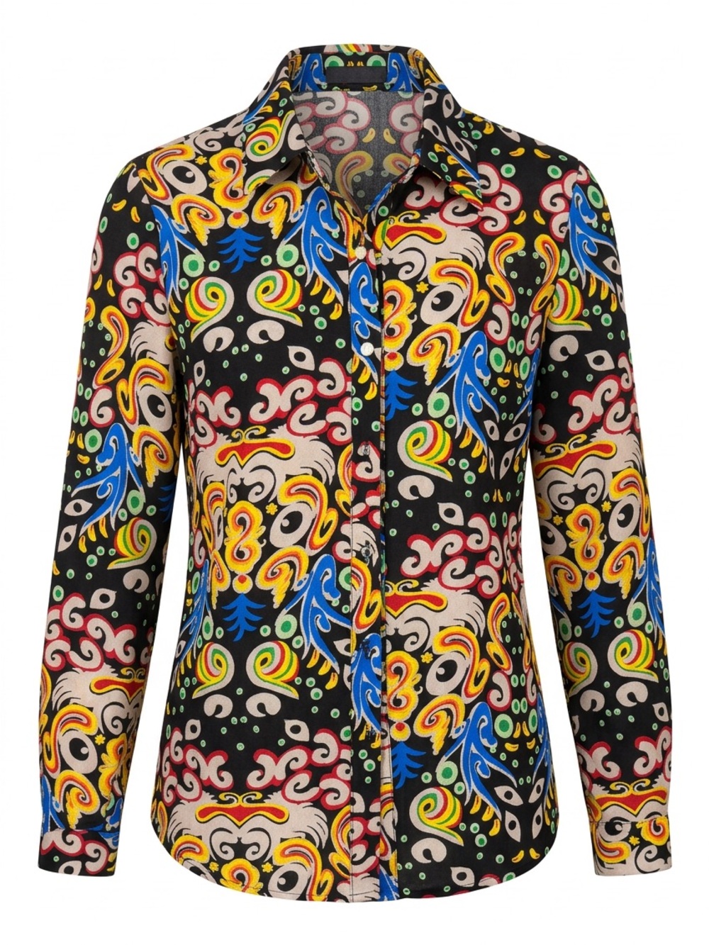 Beulah Black Button-Down Shirt with Vibrant Multicolor Paisley Print